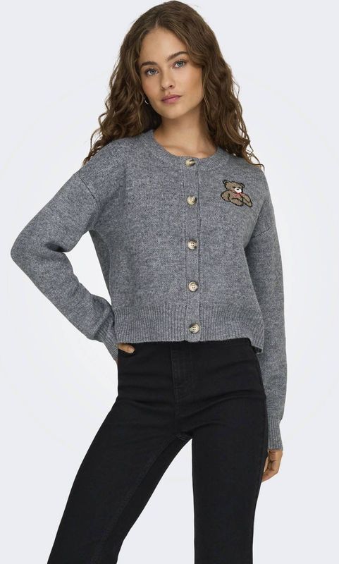 Only - Cardigan - Grijs - Gedrukt Patroon - Lange Mouwen