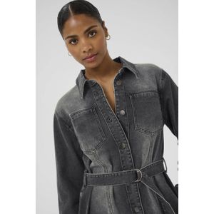 Kaffe - Denim Overhemdjurk - Grijs - Aansluitend - Lange Mouwen