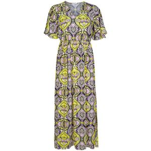 Miss Etam maxi A-lijn jurk met all over print lila/geel