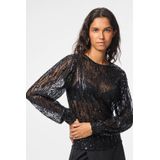 Pieces - Pcmalle Ls Sequins Top - T-shirt - Zwart - Dames