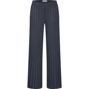 ICHI wide leg pantalon IHRUTI met krijtstreep donkerblauw/wit