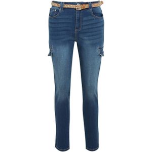 Cassis slim fit cargobroek medium blue denim