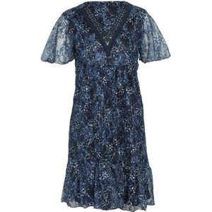 Cassis semi-transparante trapeze jurk met all over print en kant donkerblauw/ecru