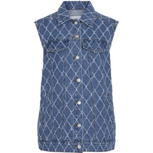 VILA gilet VICLAY met ingebreid patroon medium blue denim