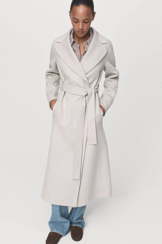 Mango wollen trenchcoat taupe