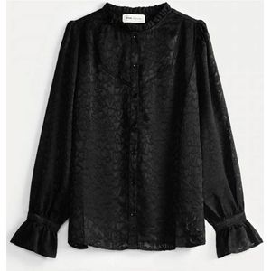 POM Amsterdam semi-transparante blouse met hartjes en ruches zwart