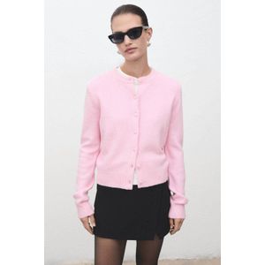 Mango gebreid vest met wol lichtroze