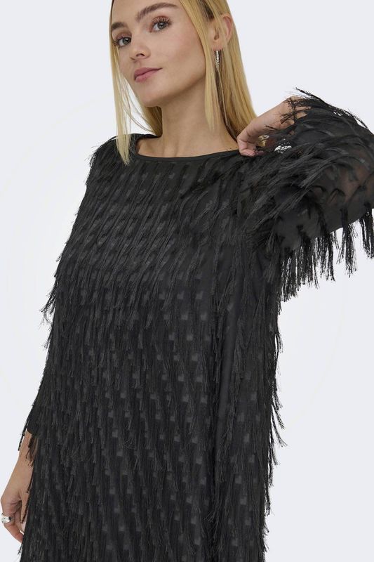 Jdyfleur - Midi-jurk - Zwart - Regular Fit - O-hals - 7/8 Mouwen