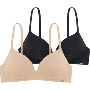 Dorina voorgevormde bh zonder beugel Fili (set van 2) beige/zwart