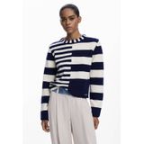 Desigual - Trui - Donkerblauw/Wit - Gebreid - Lange Mouw