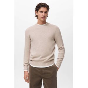 Mango Man trui met wol fijn gebreid beige