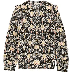 Garcia blousetop met all over print en ruches zwart/ecru