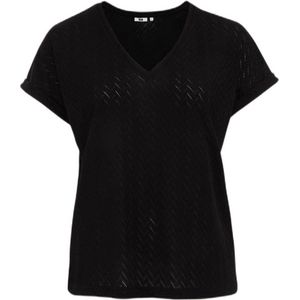 WE Fashion Curve top met ingebreid patroon black uni