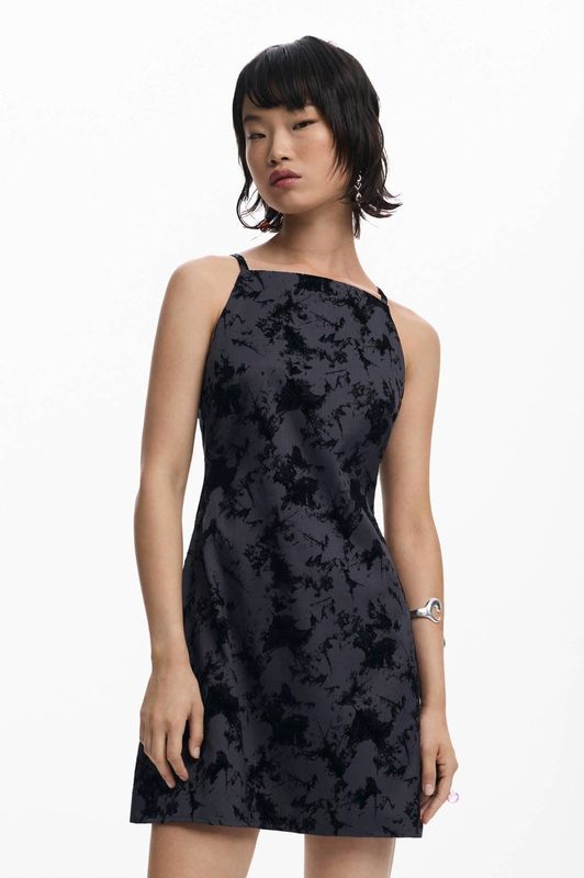 Fluwelen Jurk - Korte Lengte - Gekruiste Bandjes - Vierkante Halslijn