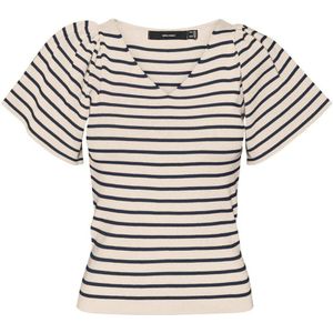 VERO MODA gestreepte gebreide top VMGINNY ecru/marine