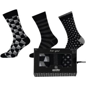 Apollo giftbox sokken met all-over-print - set van 3 zwart