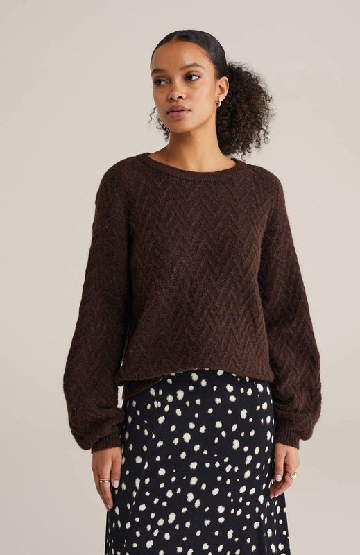 WE Fashion gebreide trui donkerbruin