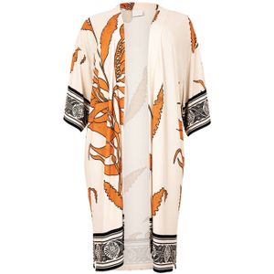 Yoek kimono met all over print ecru/ oranje