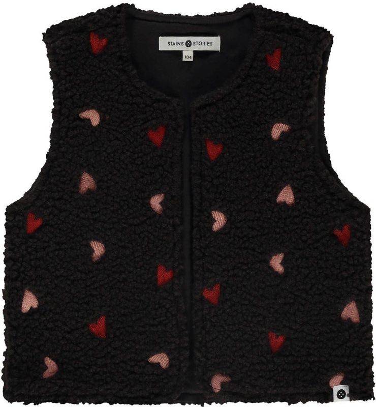 Stains & Stories - Peutergilet - Teddy Kwaliteit - Mouwloos - All-over Hartjesprint