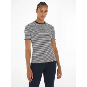 Tommy Hilfiger gestreept T-shirt met contrastbies en ruches marine/ecru