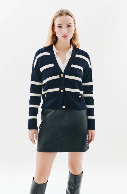 Caroll gestreepte gebreid vest met wol donkerblauw