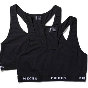 PIECES niet-voorgevormde bh top PCLOGO (set van 2) zwart