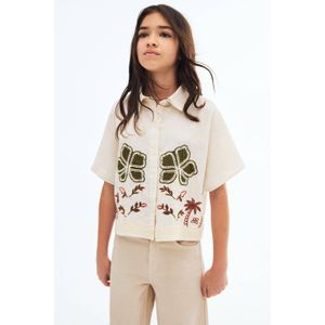 Mango Kids - Overhemd - Korte Mouwen - Katoen/Linnen - Borduursels