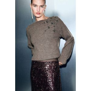 Mango gebreide trui grijsbruin