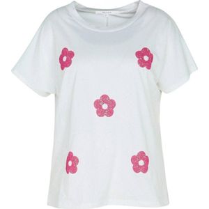 Paprika gebloemd jersey T-shirt ecru/fuchsia