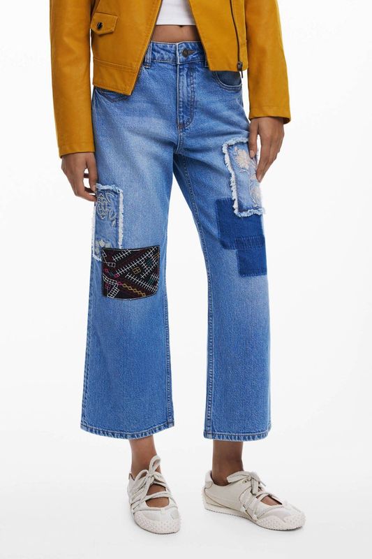 Cargobroeken - Cropped Jeans - Met Patches - Rechte Pasvorm - Lang