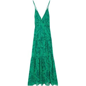 Cache Cache semi-transparante maxi jurk met all over print en volant groen
