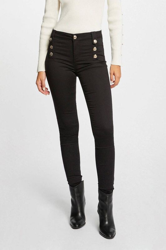 Skinny Broeken - 232-Pame - Zwart - Met Decoratieve Knopen