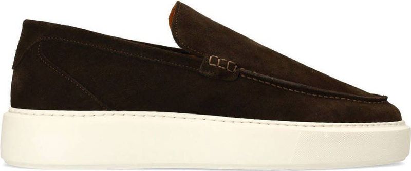 Manfield - Loafers - Bruin - Suède - Met Witte Platformzool van 3 cm
