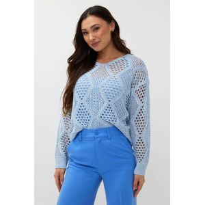 Esqualo - Crochet Trui - Lichtblauw - Grof Gebreid - Lange Mouwen