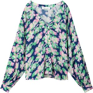 POM Amsterdam gebloemde blouse donkerblauw/ groen/ roze