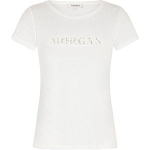 Morgan T-shirt met tekst en borduursels ecru