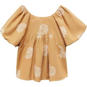 Mango Kids crop top met all over print mosterdgeel/wit