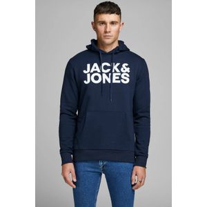 JACK & JONES ESSENTIALS hoodie JJECORP met logo marine/wit