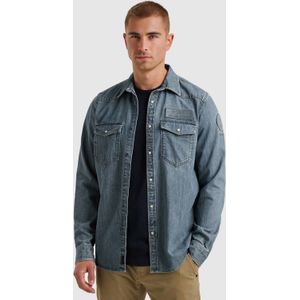 PME Legend Heren overhemd lange mouw blauw (Maat: S) - Effen