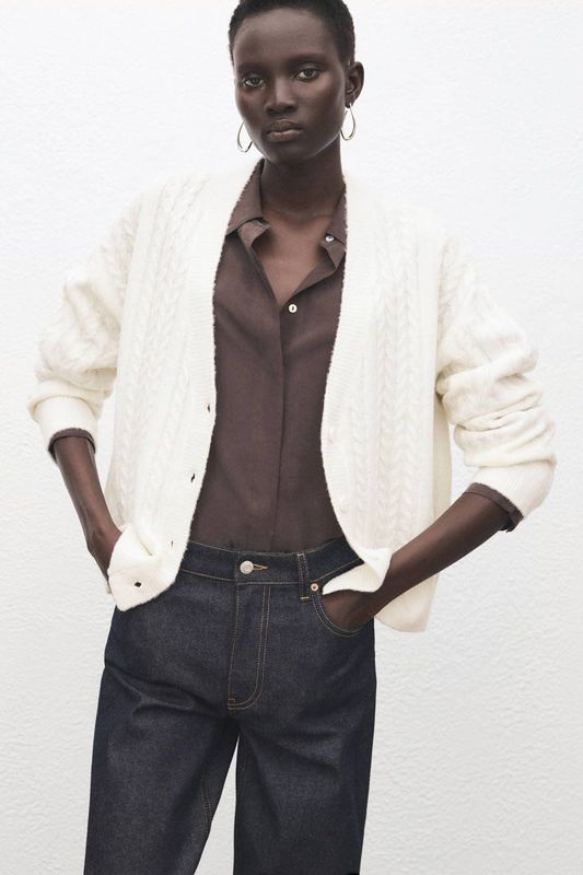 Mango gebreid vest ecru