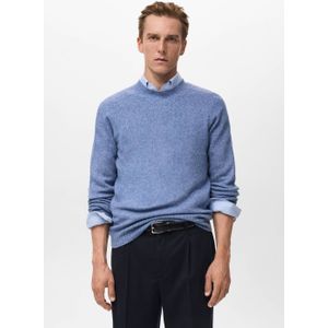 Mango Man trui met wol fijn gebreid blauw