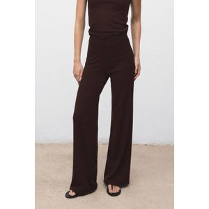 Mango flared high waist broek donkerbruin