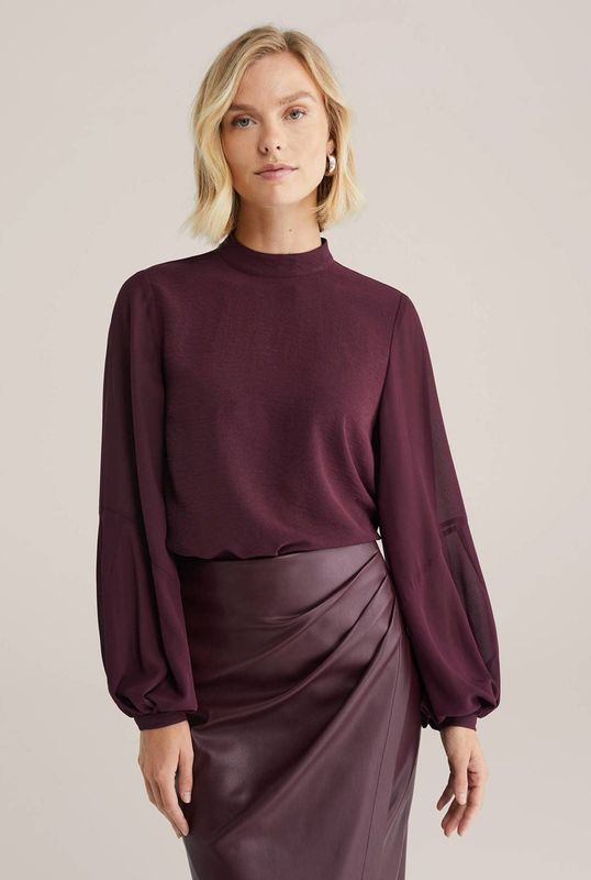 WE Fashion - Blouseshirt - Aubergine - Lange Mouw - Losse Pasvorm