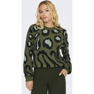 Jdy Jdylorraine Animal Pullover Knt Noos Dames Trui - Winter Moss Black/Basil Mi