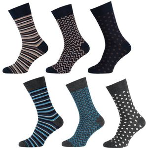 Apollo sokken met all-over print - set van 6 donkerblauw/grijs