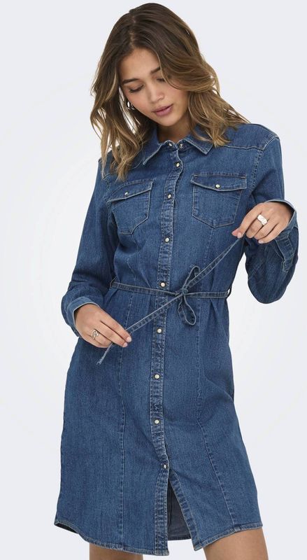 Onlsasia - Korte Jurk - Denim - Slim Fit - Lange Mouwen - Overhemd Kraag
