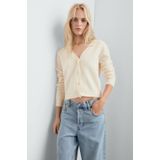 MANGO - Gebreid Vest - Beige - V-hals - Lange Mouw
