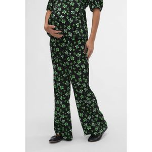 MAMALICIOUS gebloemde loose fit broek MLELLINOR van gerecycled polyester zwart/groen