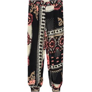 Summum regular fit broek met all over print zwart/koraalrood