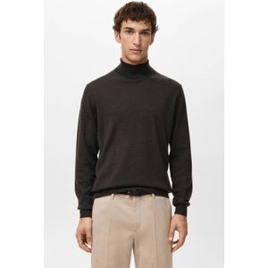 Mango Man trui met wol fijn gebreid donkerbruin